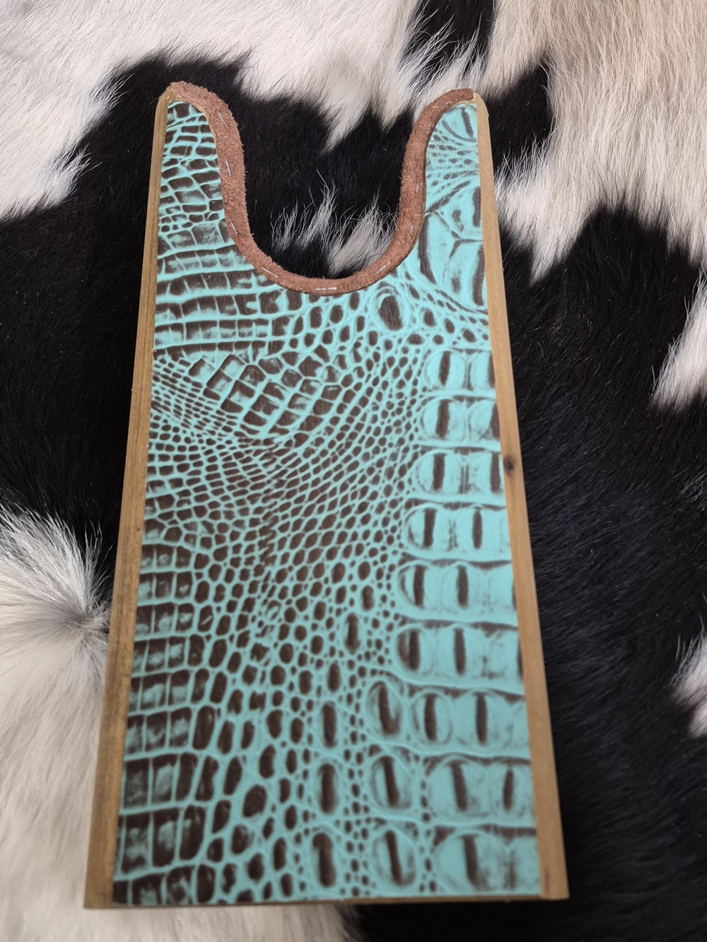 Custom Made Boot Jack Croc Print Leather And Wood